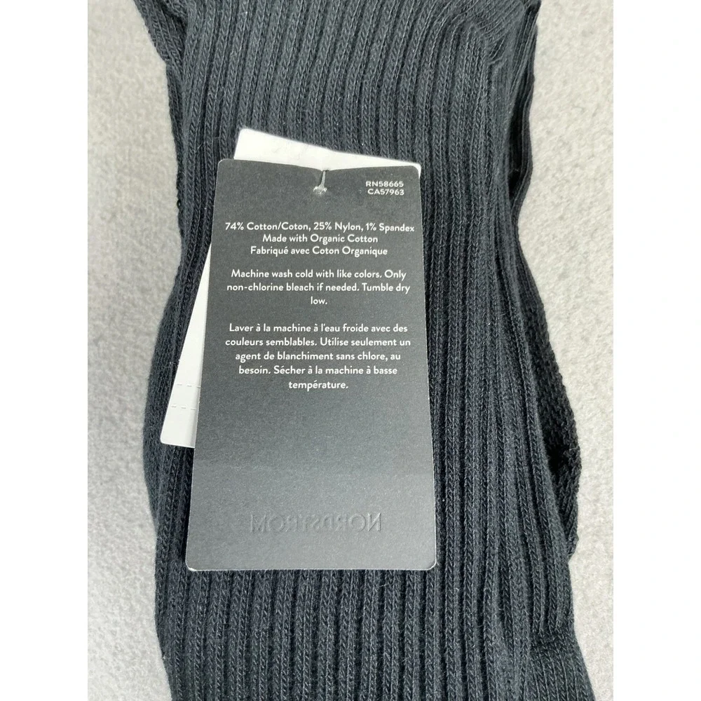 Nordstrom Organic Cotton Rib Crew Socks Black Regular 7.5-12.5 Unisex NWT